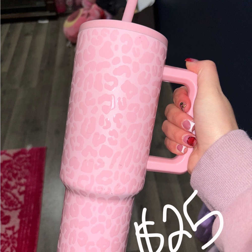 Pink Leopard Print Tumbler with Straw